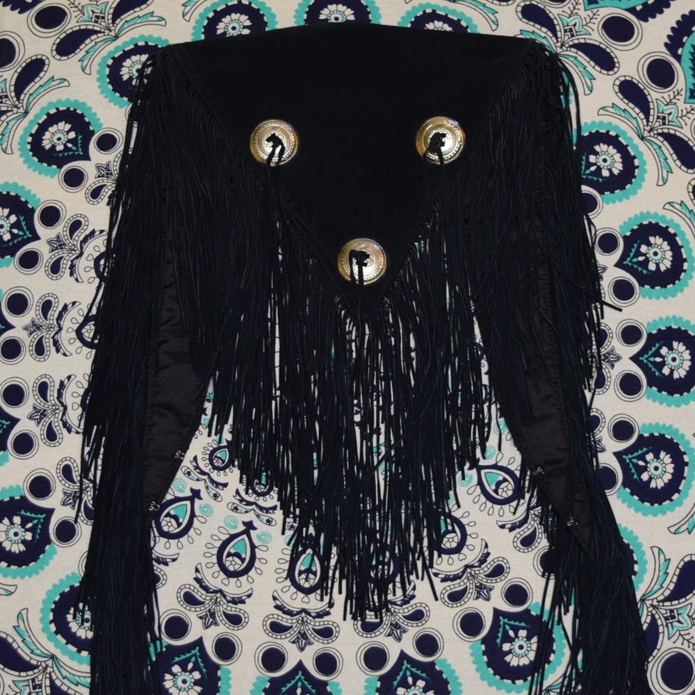 Vintage Black Suede Leather Fringe Vest